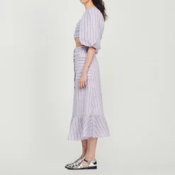 Best A-Line Striped Skirt Women Matching Sets