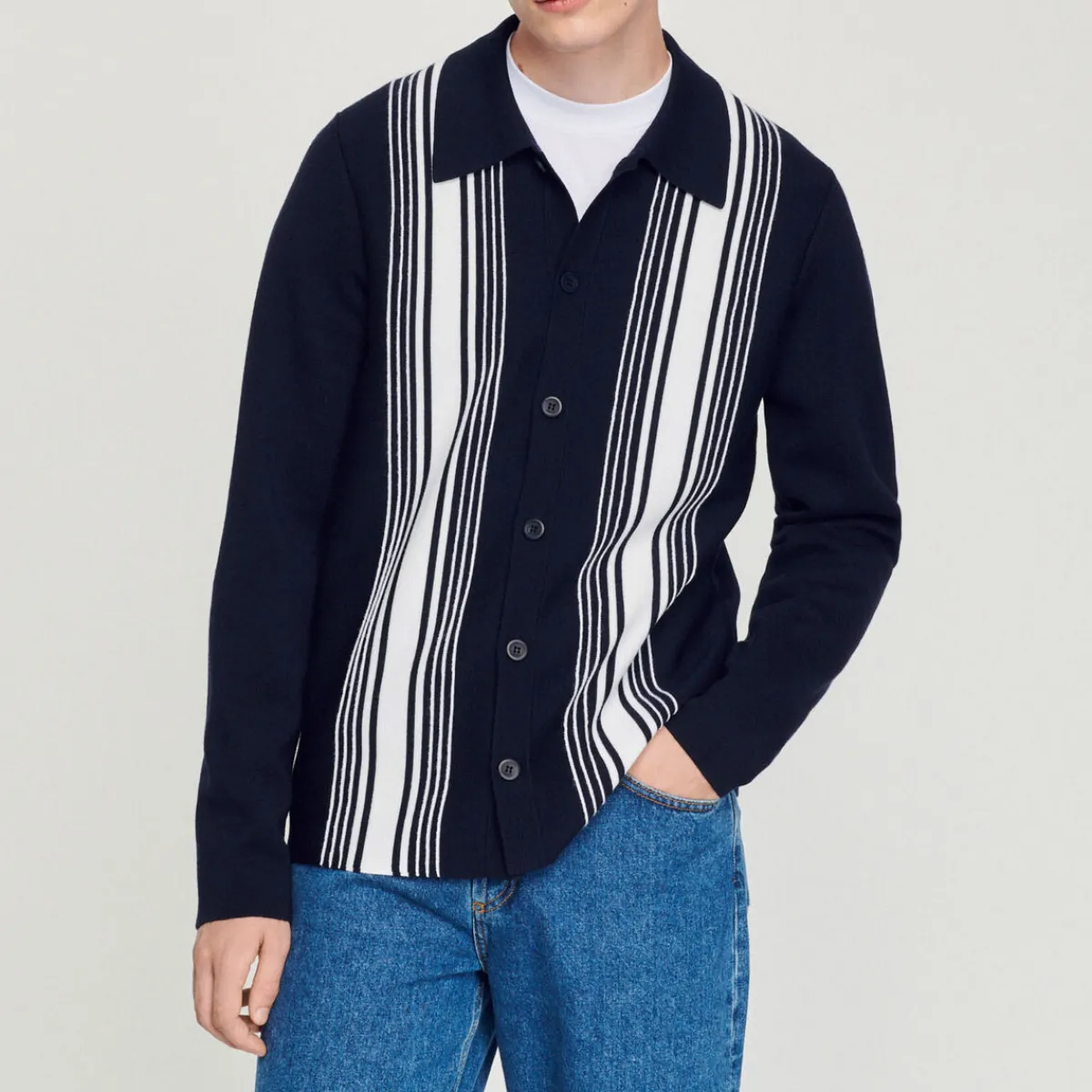 Cheap Cardigan With Contrasting Embroidery Men Sweaters & Cardigans