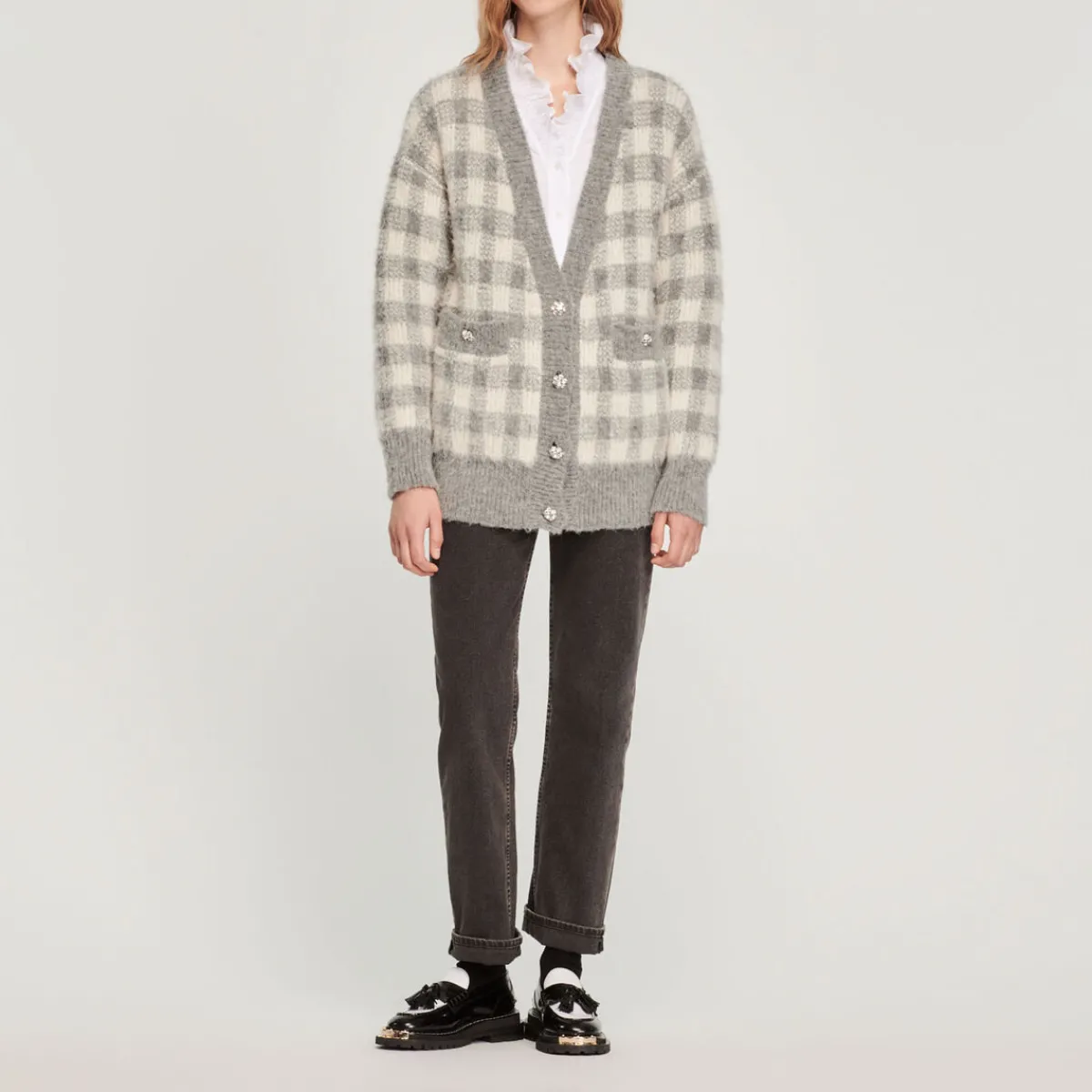 Sale Checked Jacquard Cardigan Women Sweaters & Cardigans