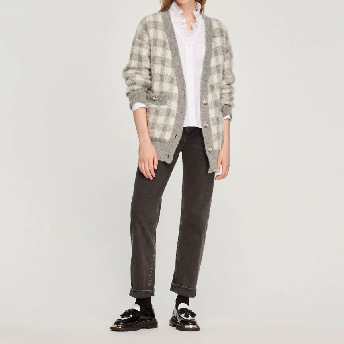 Sale Checked Jacquard Cardigan Women Sweaters & Cardigans