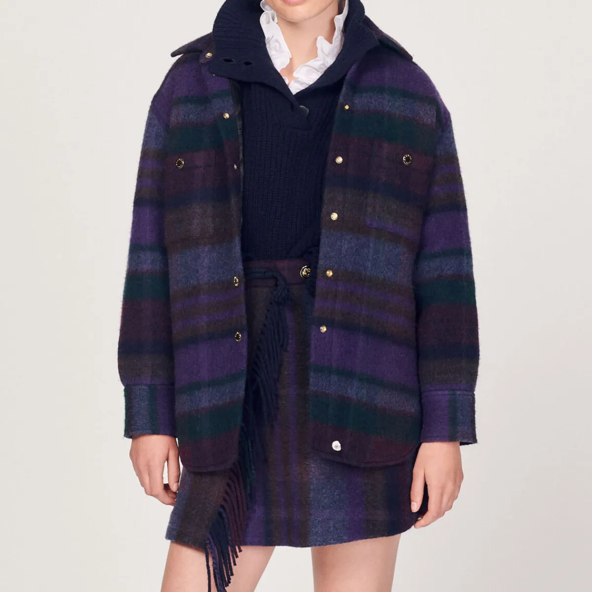 Clearance Checked Overshirt-Style Coat Women Matching Sets