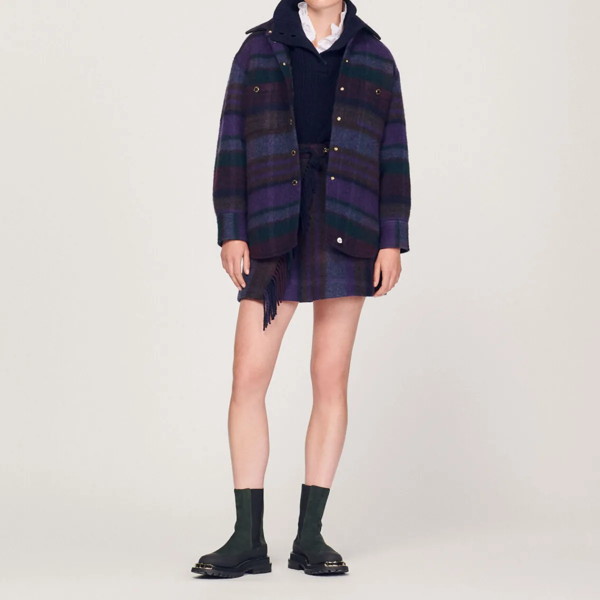 Clearance Checked Overshirt-Style Coat Women Matching Sets