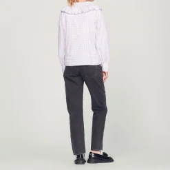Cheap Checked Shirt With Ruffled Collar Women Tops & Shirts