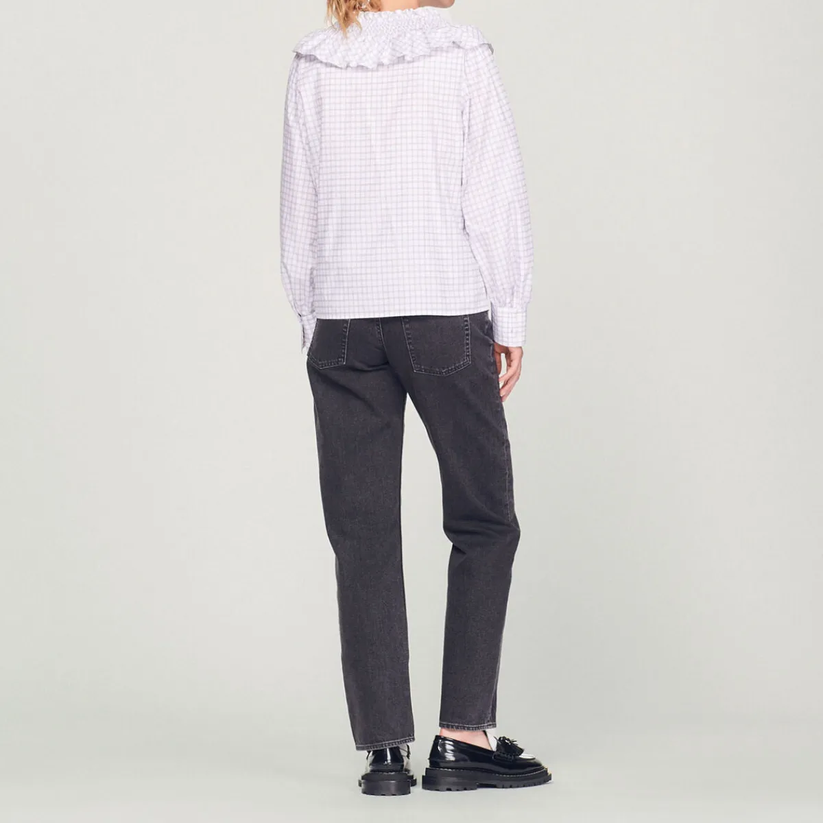 Cheap Checked Shirt With Ruffled Collar Women Tops & Shirts