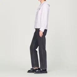Cheap Checked Shirt With Ruffled Collar Women Tops & Shirts