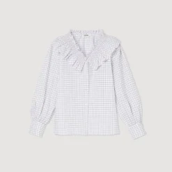 Cheap Checked Shirt With Ruffled Collar Women Tops & Shirts