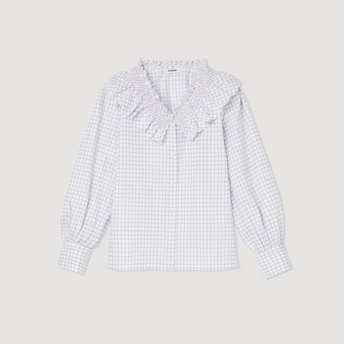 Cheap Checked Shirt With Ruffled Collar Women Tops & Shirts