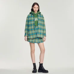 Cheap Checked Wool Overshirt Coat Women Matching Sets