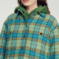 Cheap Checked Wool Overshirt Coat Women Matching Sets