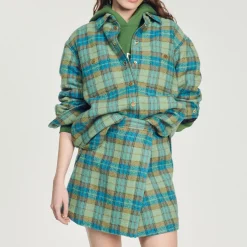 Cheap Checked Wool Overshirt Coat Women Matching Sets