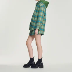 Cheap Checked Wool Overshirt Coat Women Matching Sets