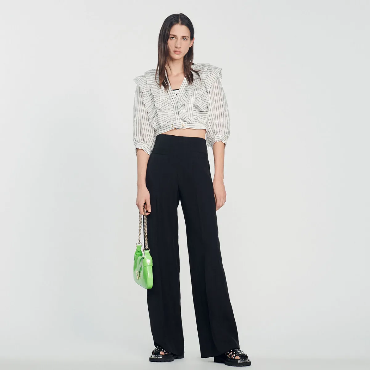 Store Cropped Linen Top With Stripes Women Tops & Shirts