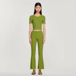 Outlet Cropped Metallic Knit Sweater Women Matching Sets