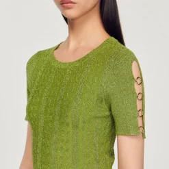 Outlet Cropped Metallic Knit Sweater Women Matching Sets