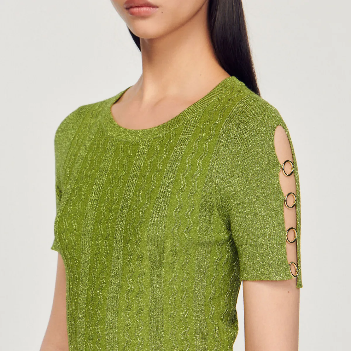 Outlet Cropped Metallic Knit Sweater Women Matching Sets