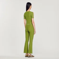 Outlet Cropped Metallic Knit Sweater Women Matching Sets