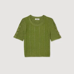 Outlet Cropped Metallic Knit Sweater Women Matching Sets