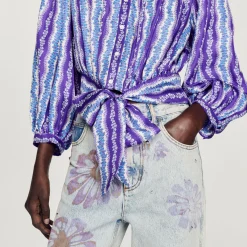 Cheap Cropped Silk Shirt With A Floral Print Women Tops & Shirts