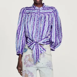 Cheap Cropped Silk Shirt With A Floral Print Women Tops & Shirts