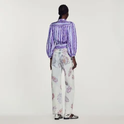 Cheap Cropped Silk Shirt With A Floral Print Women Tops & Shirts