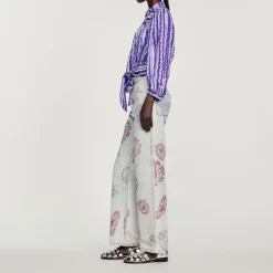 Cheap Cropped Silk Shirt With A Floral Print Women Tops & Shirts