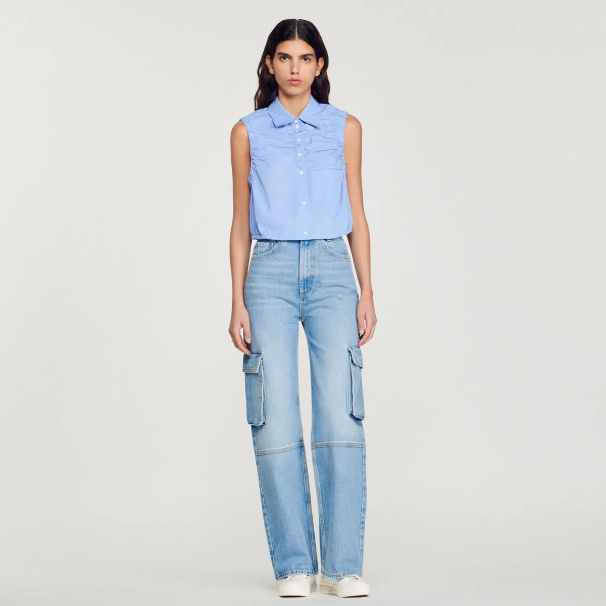 Flash Sale Cropped Sleeveless Shirt Women Tops & Shirts