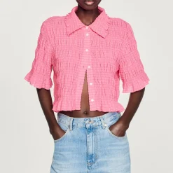 Clearance Cropped Smocked Shirt Women Tops & Shirts