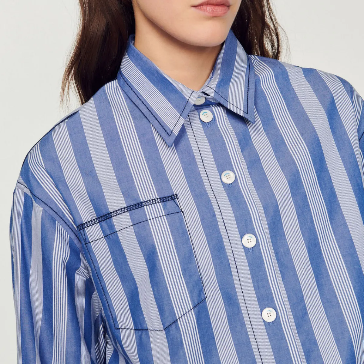 Cheap Cropped Striped Shirt Women Tops & Shirts