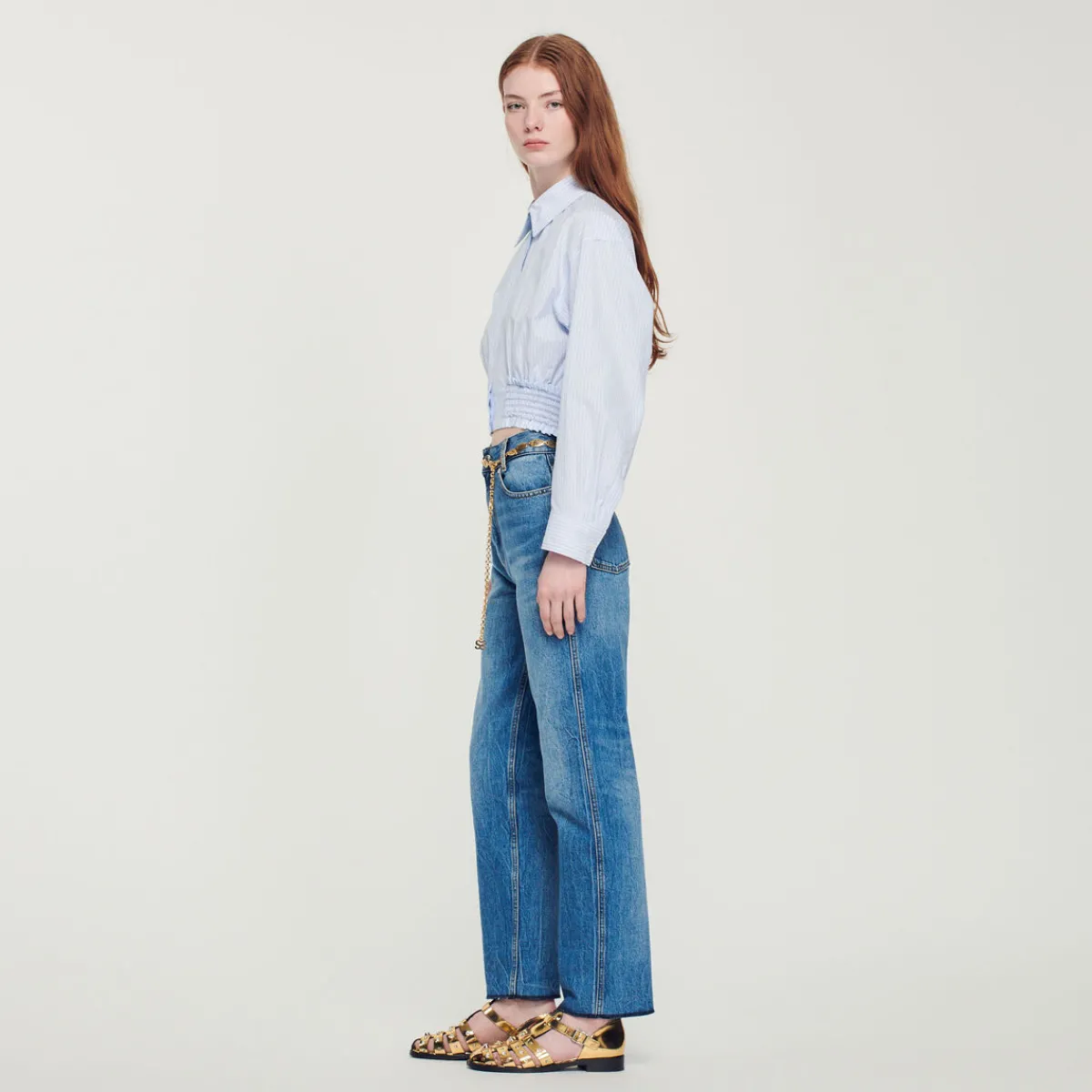 New Cropped Striped Shirt Women Tops & Shirts