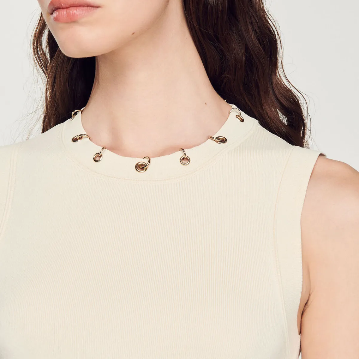 Cheap Cropped Sweater With Eyelets And Rings Women Matching Sets