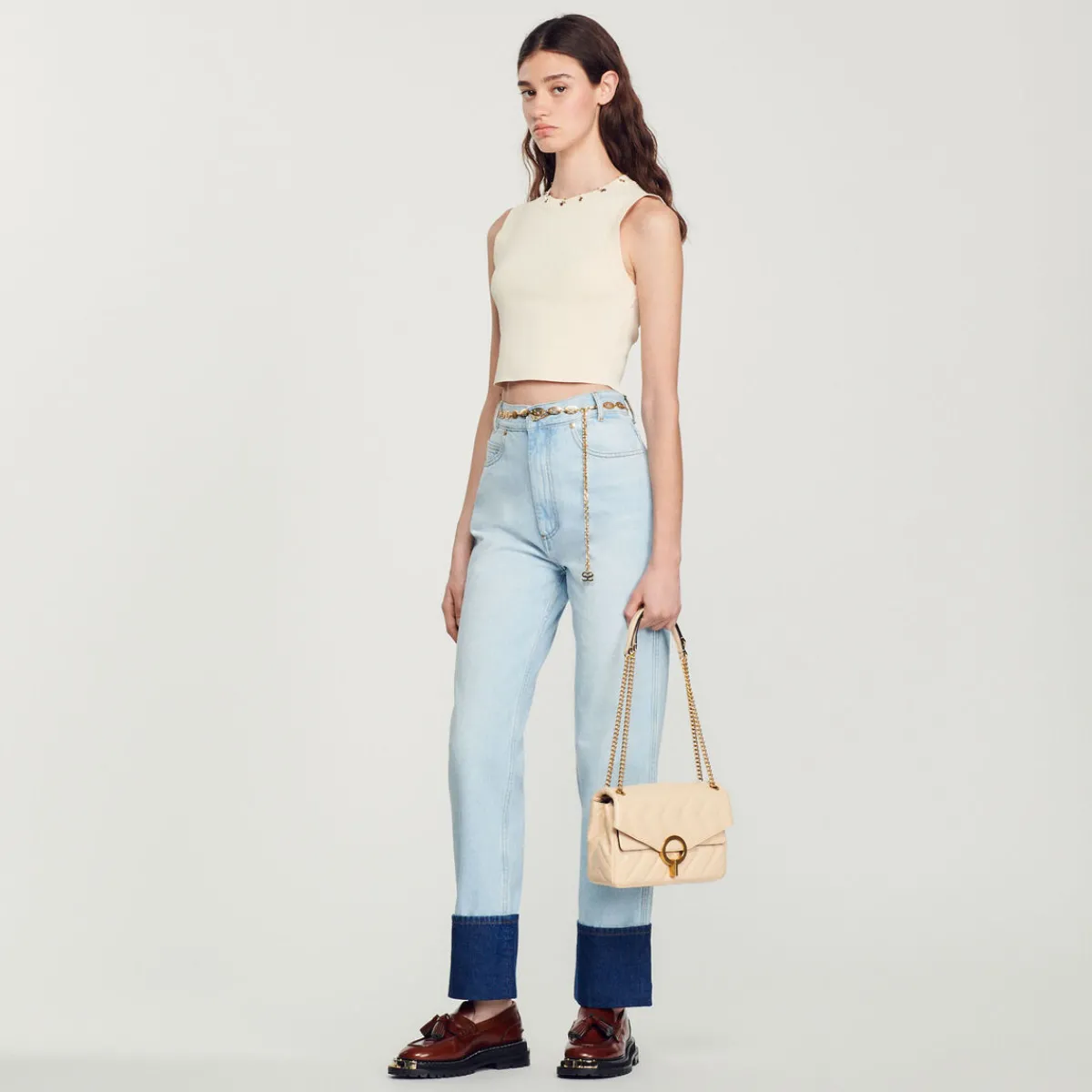 Cheap Cropped Sweater With Eyelets And Rings Women Matching Sets