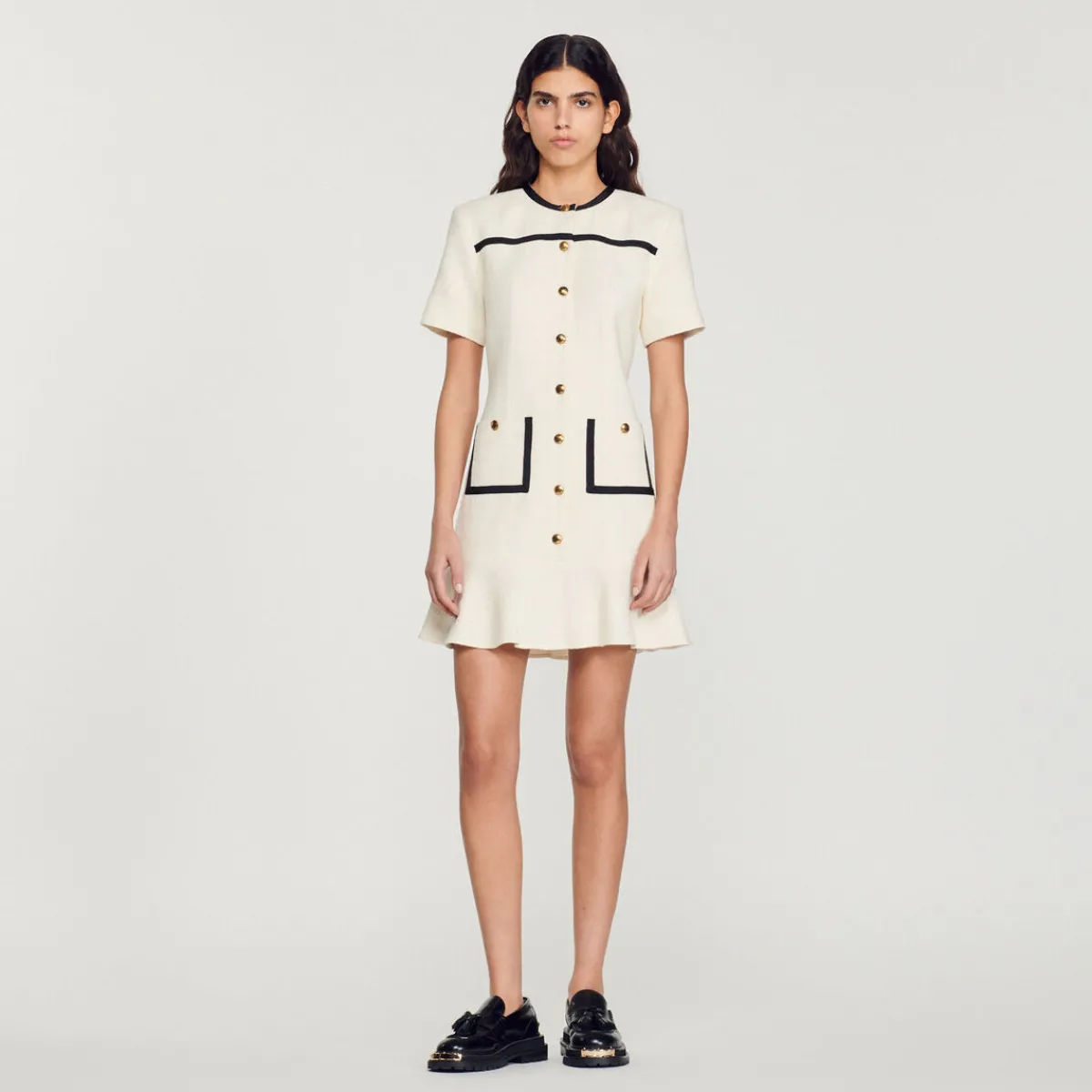 Clearance Cropped Tweed Button-Up Dress Women Dresses