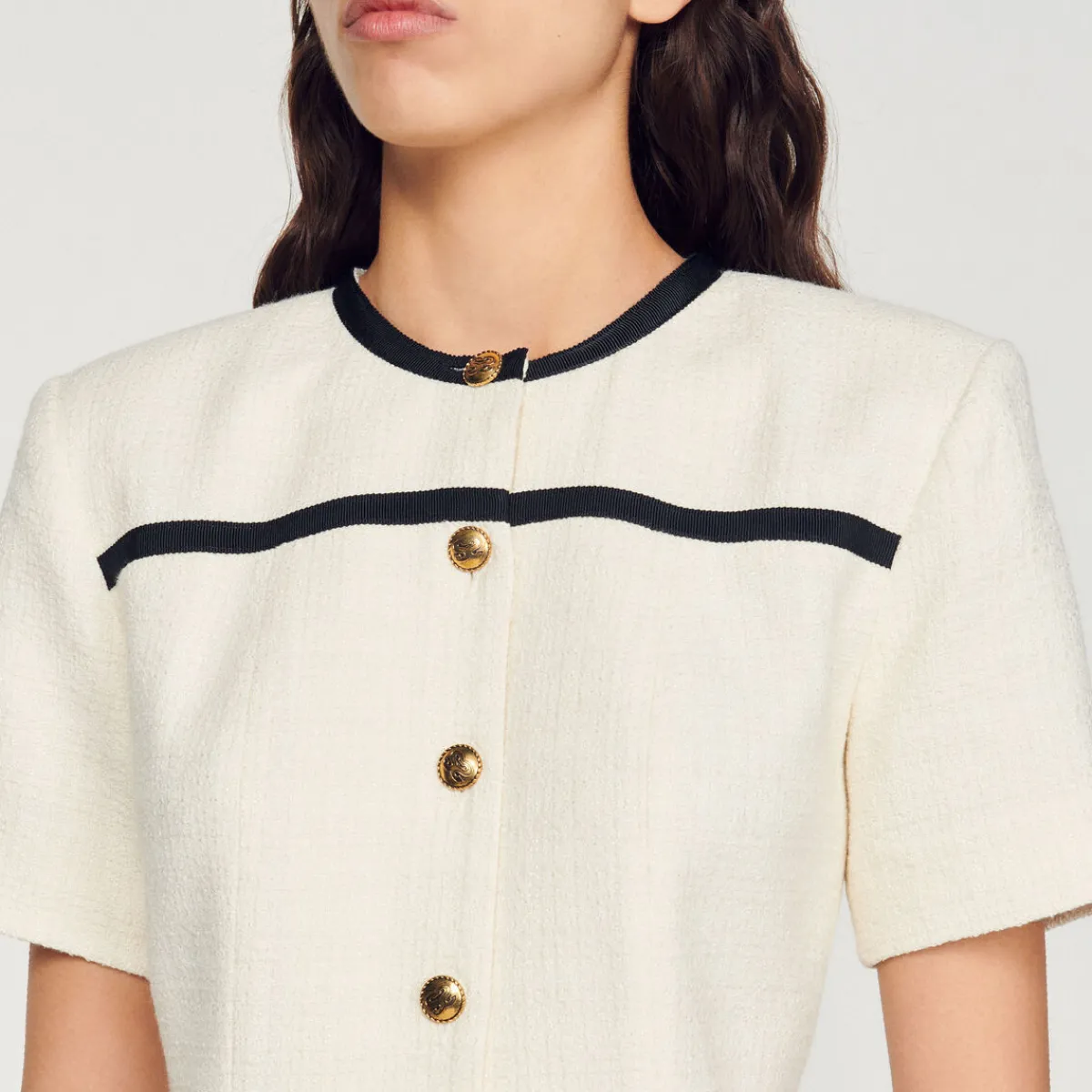 Clearance Cropped Tweed Button-Up Dress Women Dresses