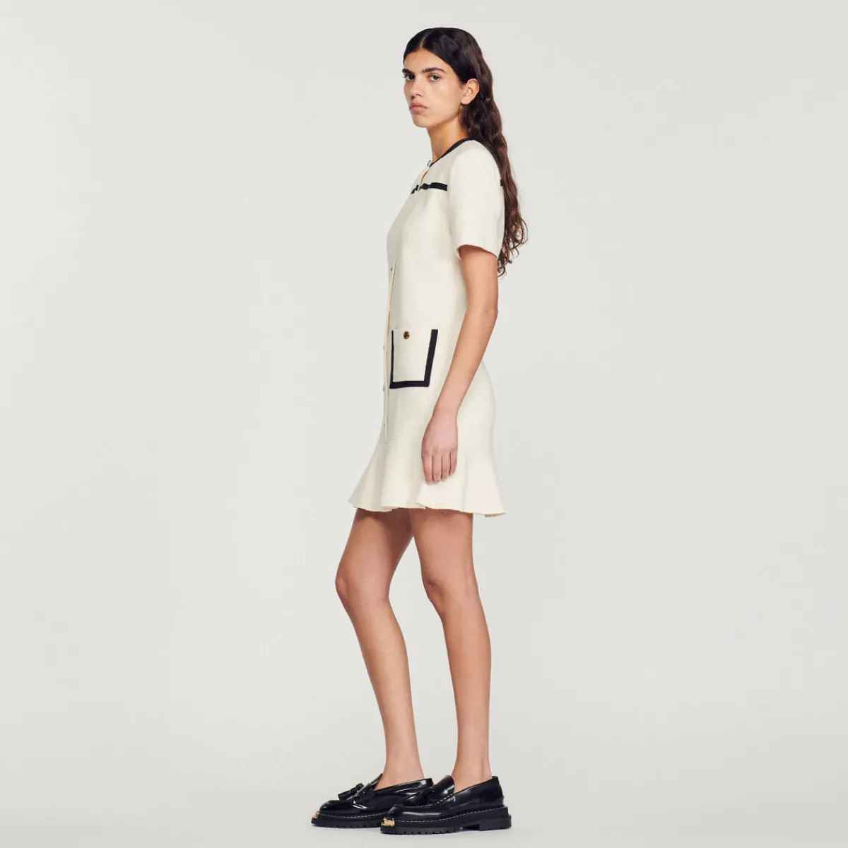 Clearance Cropped Tweed Button-Up Dress Women Dresses