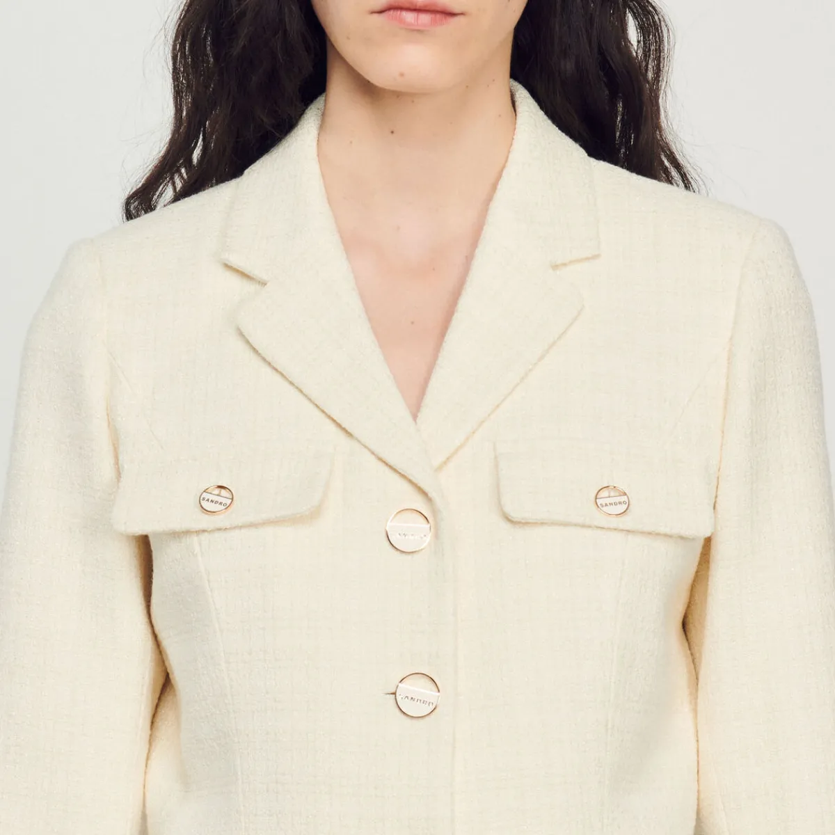Fashion Cropped Tweed Button-Up Jacket Women Matching Sets