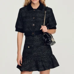 Clearance Cropped Tweed Short-Sleeved Jacket Women Matching Sets