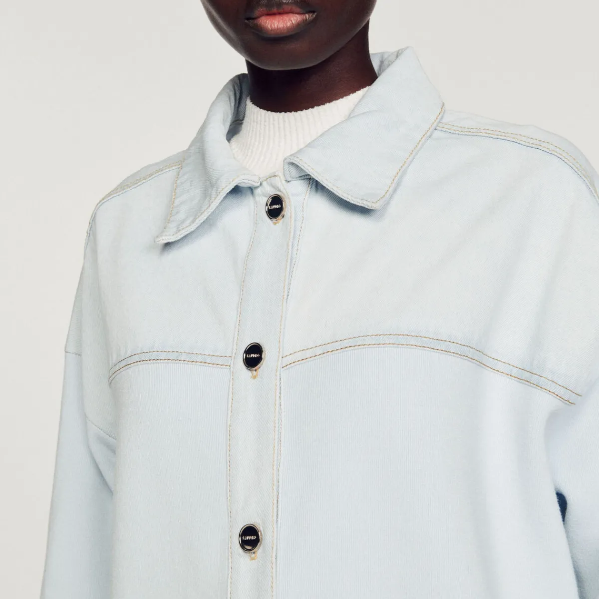 Clearance Denim And Knit Coatigan Women Sweaters & Cardigans