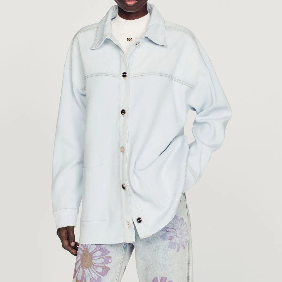 Clearance Denim And Knit Coatigan Women Sweaters & Cardigans