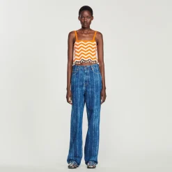 Cheap Drop-Bead Crop Top Women Sweaters & Cardigans