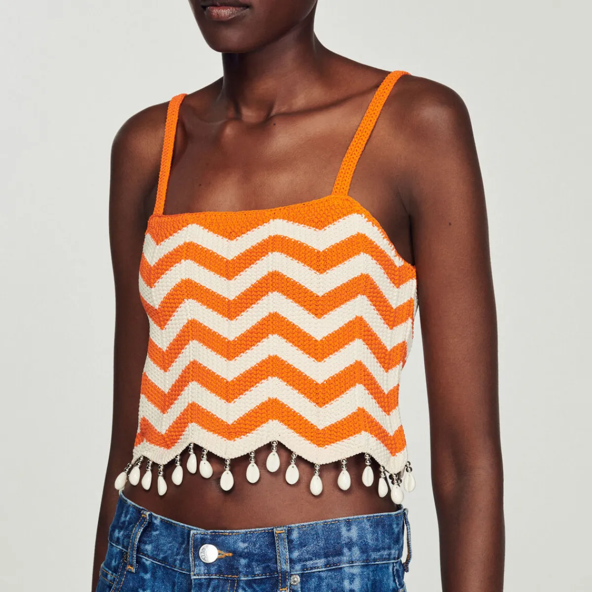 Cheap Drop-Bead Crop Top Women Sweaters & Cardigans