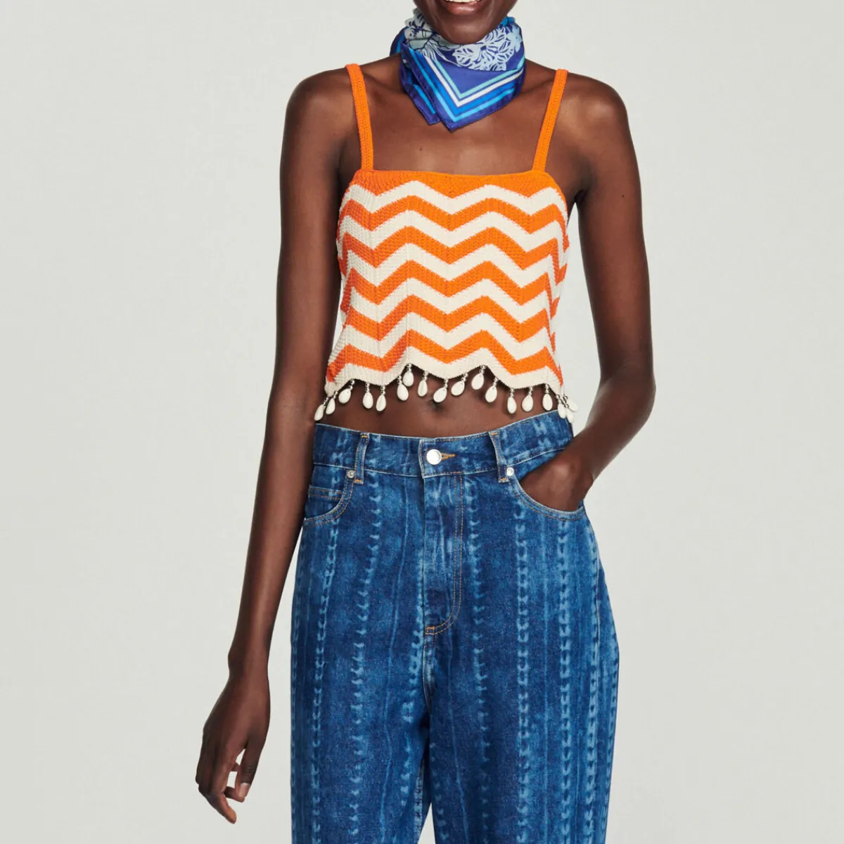 Cheap Drop-Bead Crop Top Women Sweaters & Cardigans