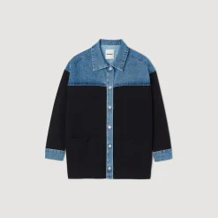 Online Dual Material Jacket Style Cardi-Coat Women Coatigans