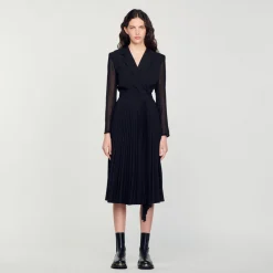 Outlet Dual-Material Long-Sleeved Dress Women Dresses