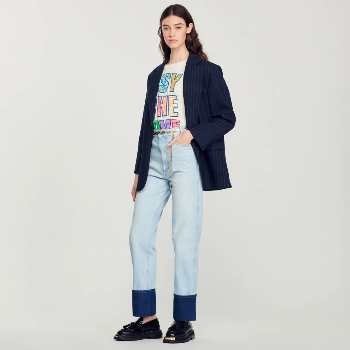 Discount Faded Jeans With Contrasting Cuffs Women Jeans