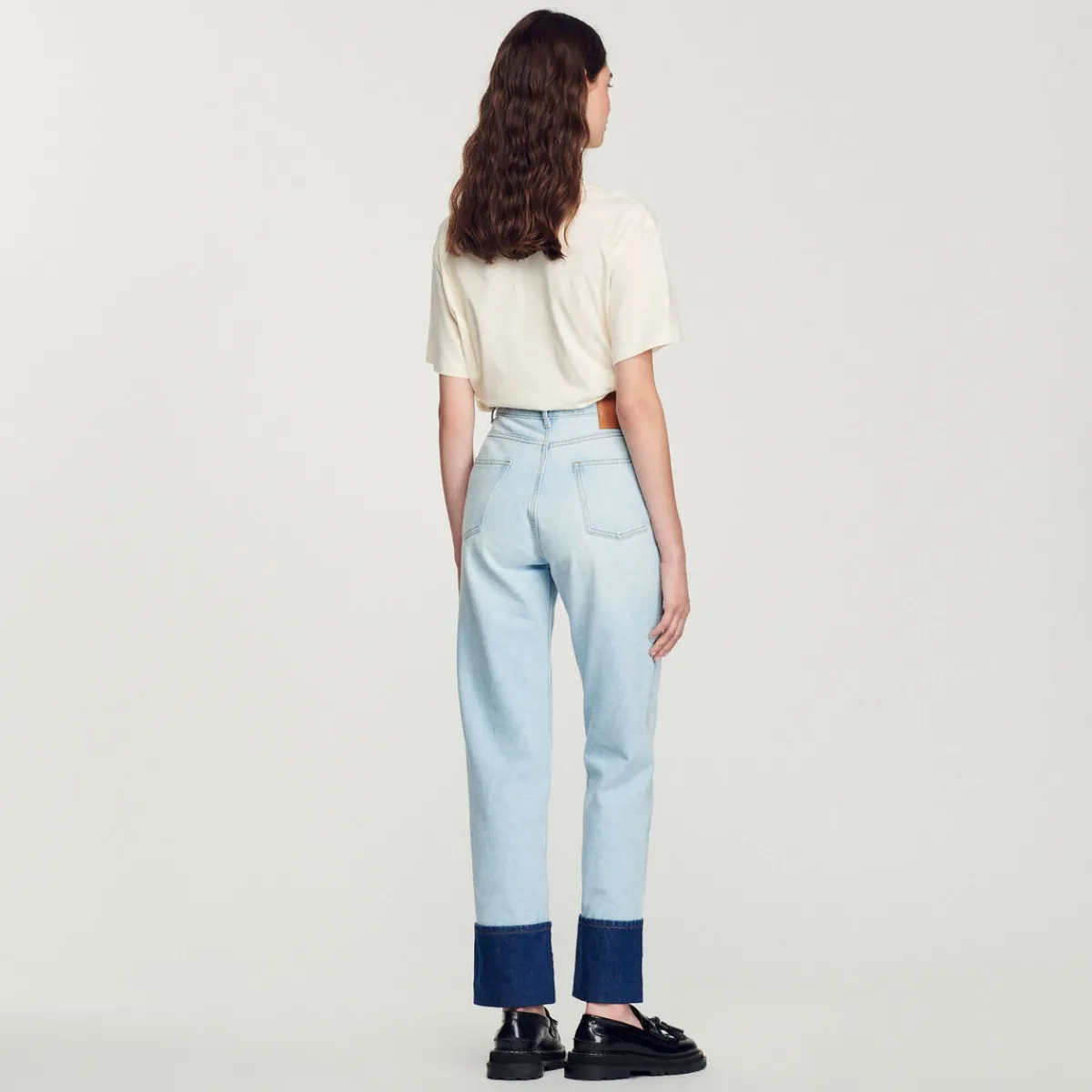 Discount Faded Jeans With Contrasting Cuffs Women Jeans