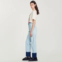 Discount Faded Jeans With Contrasting Cuffs Women Jeans