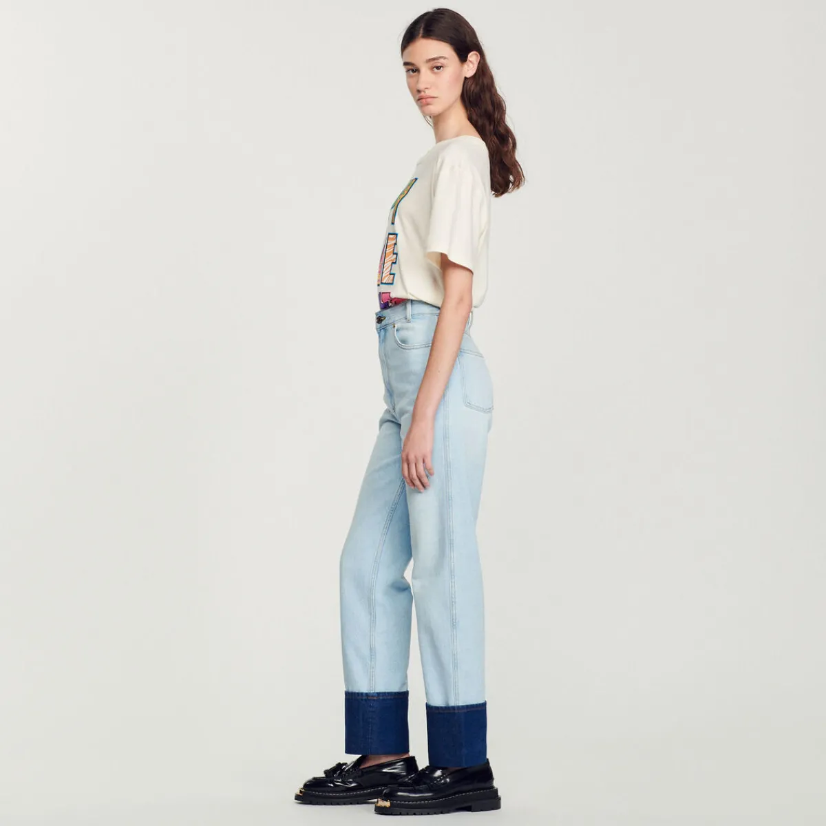 Discount Faded Jeans With Contrasting Cuffs Women Jeans