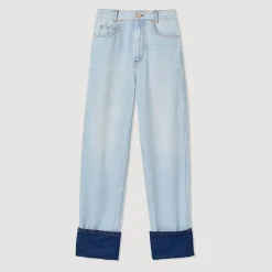 Discount Faded Jeans With Contrasting Cuffs Women Jeans