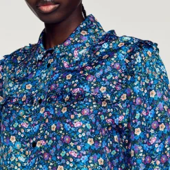 Outlet Floral Silk Shirt Women Matching Sets