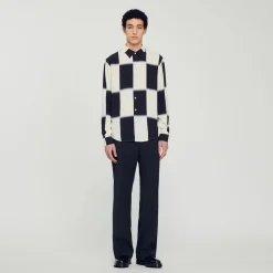 Discount Flowing Shirt With Check Print Men Shirts